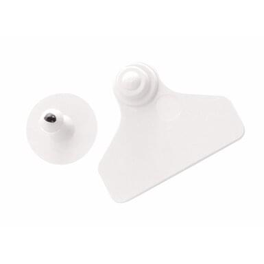 Ear tag Large + push button (45 mm x 55 mm) | 20 pieces | white