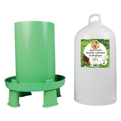 Doppelzylindertränke für Hühner | Greenline aus biobasiertem Kunststoff | (12 L) | mit Füßen
