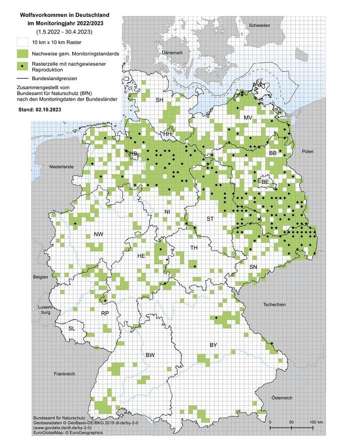 Karte: Verbreitung der Wölfe